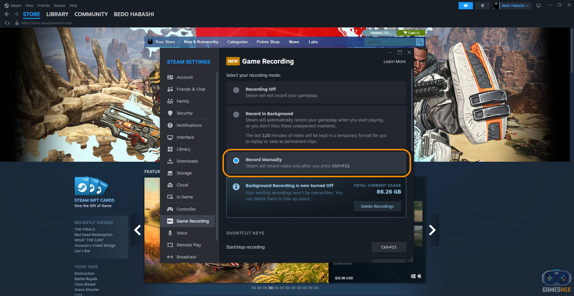 Steam Game Recording Shortcut