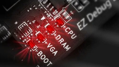 الضوء الأحمر الصادر من اللوحة الأم