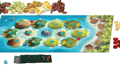 مكونات لعبة كاتان جونيور Catan Junior مرتبة على الطاولة