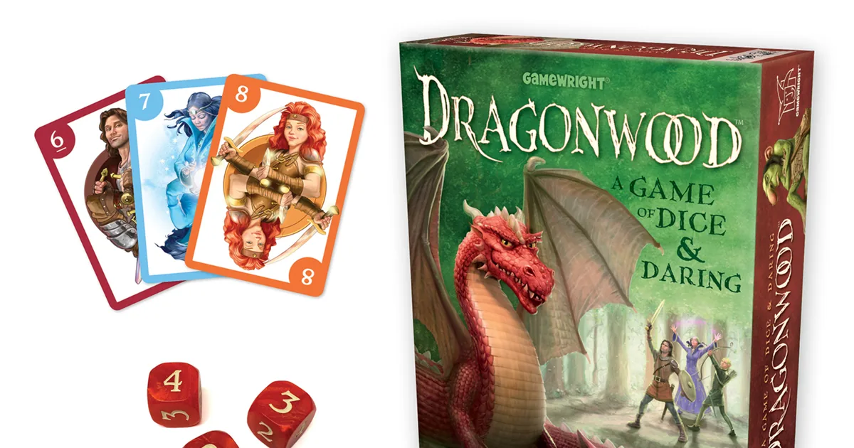 علبة لعبة دراجونوود Dragonwood مع النرد وبطاقات المغامرين