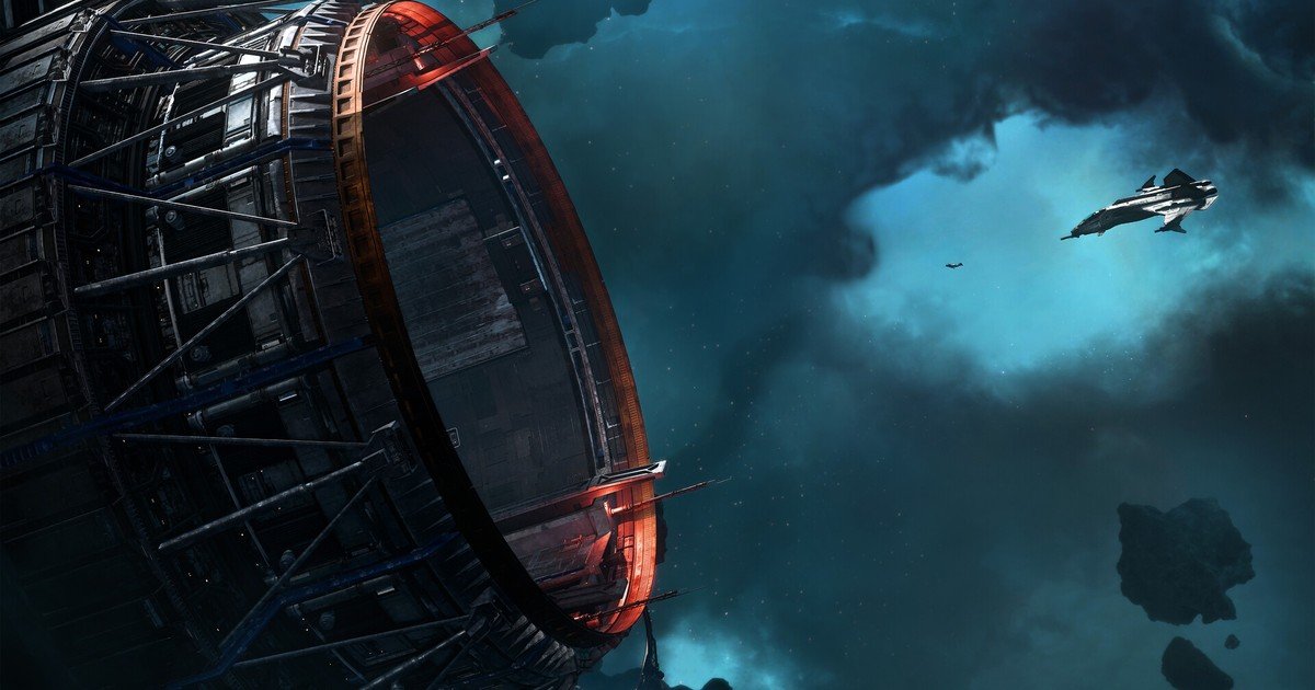 محطة فضائية عملاقة ومقاتلة صغيرة تحلق قربها في Squadron 42