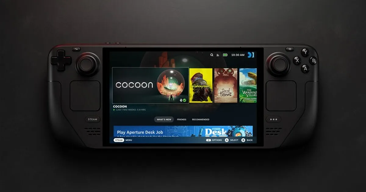جهاز Steam Deck يعرض متجر Steam وواجهة المكتبة
