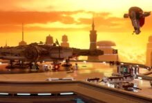 مركبات وشخصيات LEGO Star Wars على منصة هبوط عند الغروب، ضمن ألعاب Game Pass المغادرة في أكتوبر