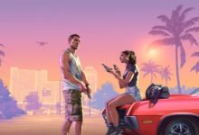 رسم رسمي لشخصيتين وسيارة في عالم GTA 6