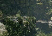 مشهد بيئي رسمي من Phantom Blade Zero مع إضاءة تتبع المسار