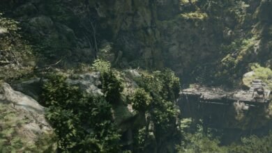 مشهد بيئي رسمي من Phantom Blade Zero مع إضاءة تتبع المسار