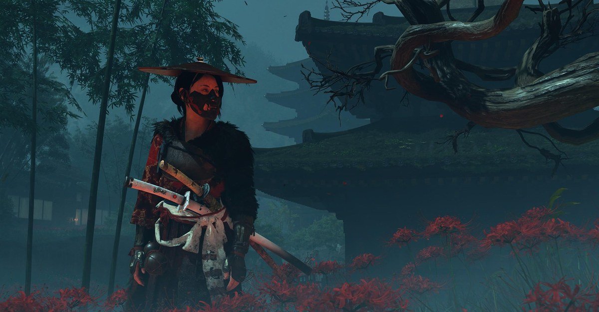 أتسو، بطلة Ghost of Yōtei، بين زهور العنكبوت الحمراء — إحدى أول لعبتين تدعمان تقنية QSSR على PS5 العادي