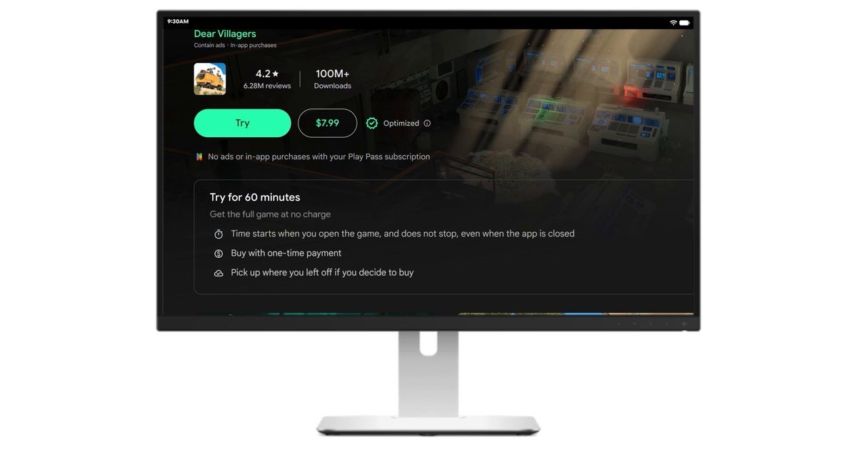 واجهة تجربة لعبة مدفوعة على الحاسب في فيديو Google Play الرسمي