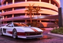 سيارة رياضية أمام مبنى في لقطة رسمية من GTA 6