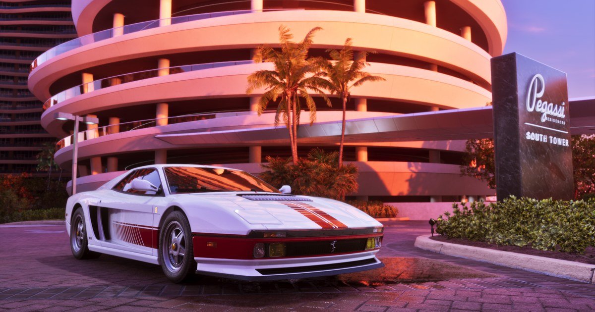 سيارة رياضية أمام مبنى في لقطة رسمية من GTA 6