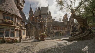 مشهد من Hogwarts Legacy في عرض NVIDIA الرسمي لتقنية DLSS 5