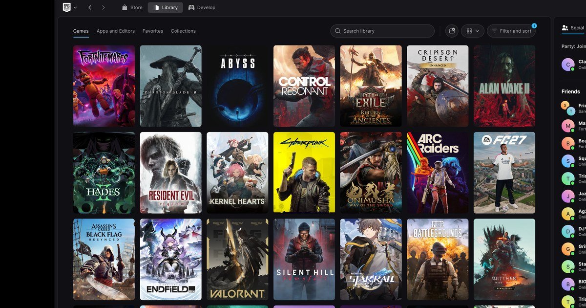 واجهة مكتبة الألعاب في النسخة التجريبية الجديدة من مشغل Epic Games