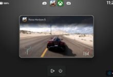 واجهة Gaming Task View في وضع Xbox مع اختصارات سطح المكتب والطاقة