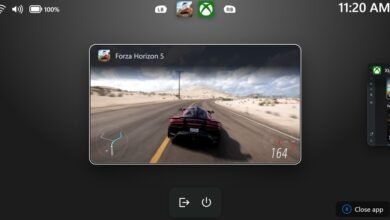 واجهة Gaming Task View في وضع Xbox مع اختصارات سطح المكتب والطاقة