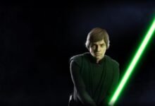 صورة توضيحية من Battlefront II لشخصية تحمل سيفًا ضوئيًا أخضر
