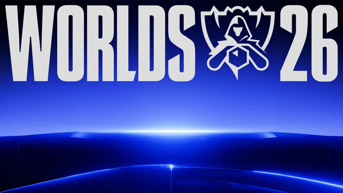 شعار بطولة Worlds 2026 على خلفية زرقاء