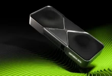 بطاقة NVIDIA GeForce RTX 5090 المرجعية بذاكرة 32 جيجابايت على خلفية خضراء