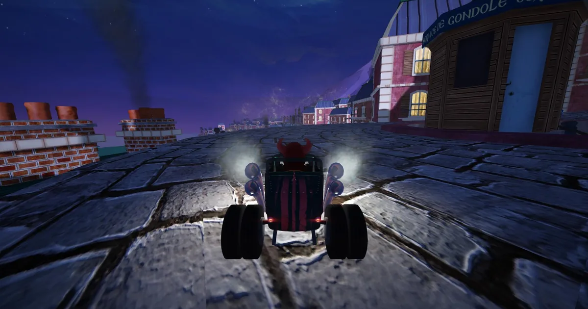 كارتين على حلبة ليلية في لعبة السباق مفتوحة المصدر SuperTuxKart