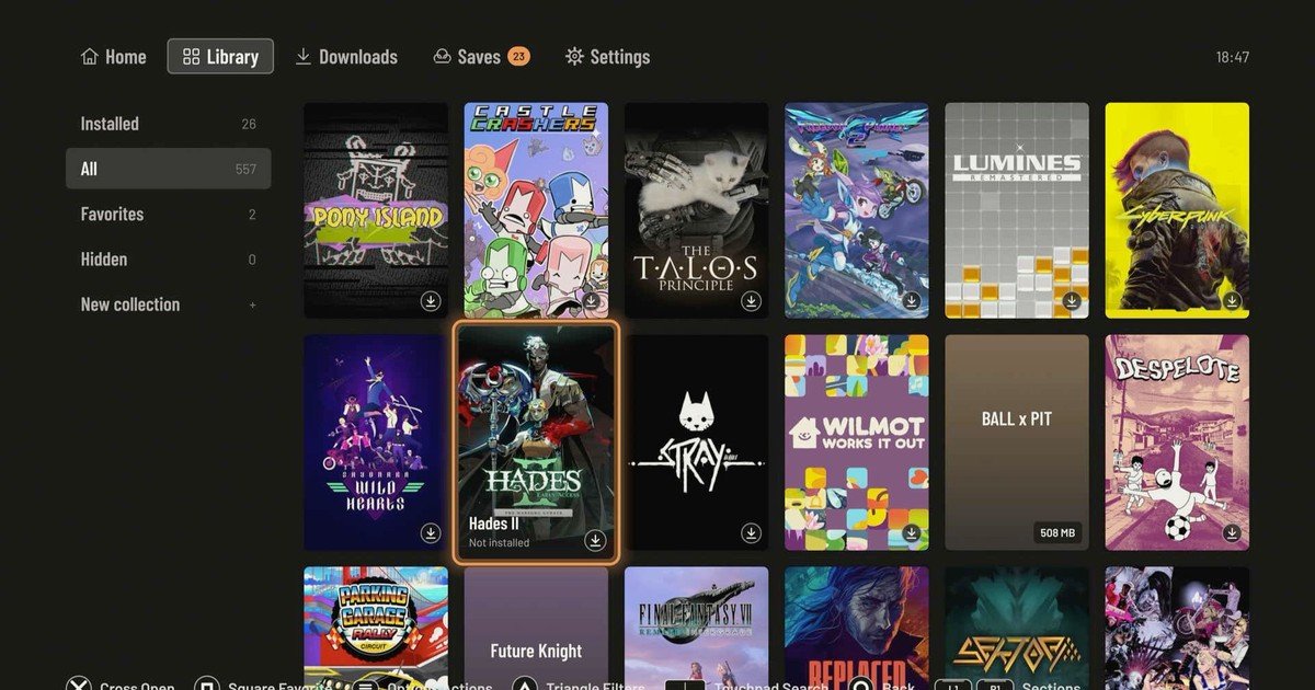 واجهة مكتبة ألعاب Steam في مشروع Playden على PS5