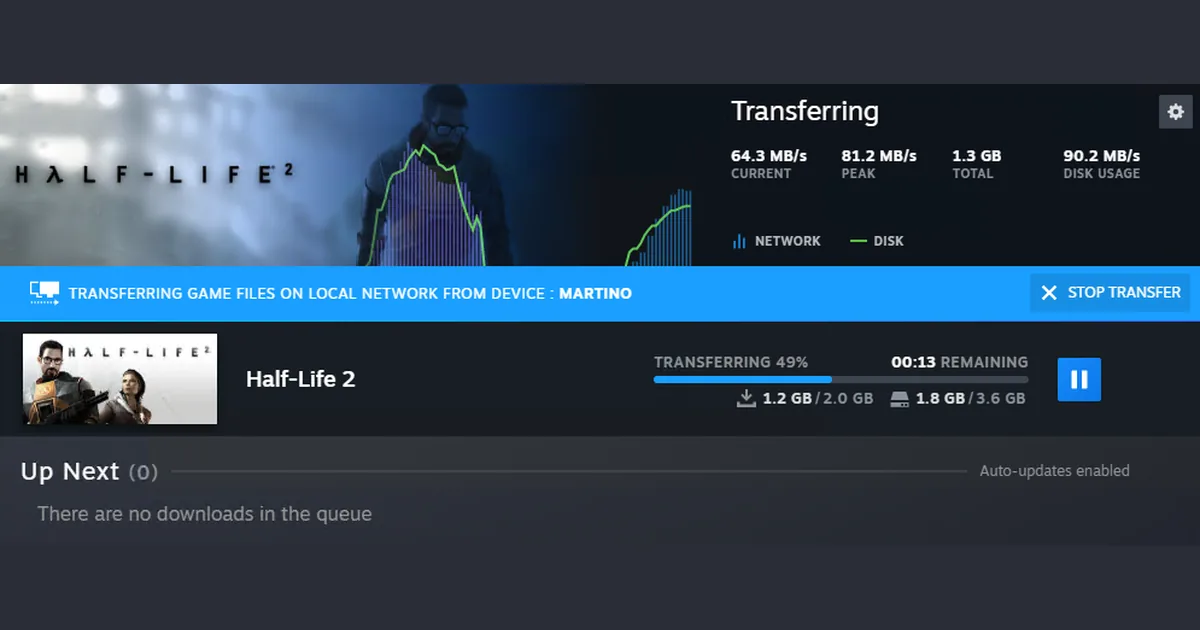 Steam ينقل ملفات لعبة من حاسوب إلى آخر عبر الشبكة المحلية