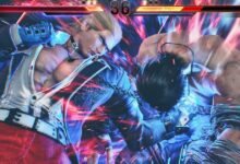 معركة من لعبة Tekken 8 بين مقاتلين مع واجهة اللعبة في الأعلى